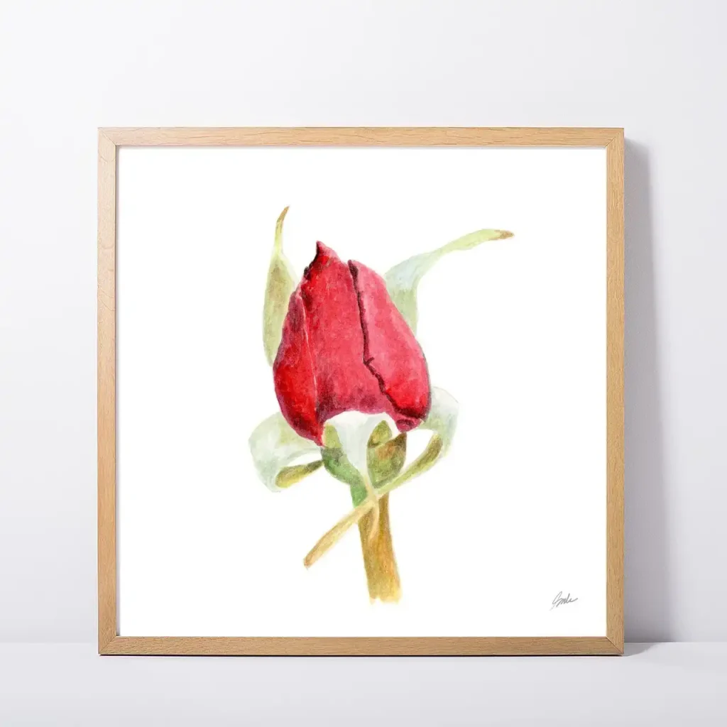 Red Rose Bud Daily Painting Art Print